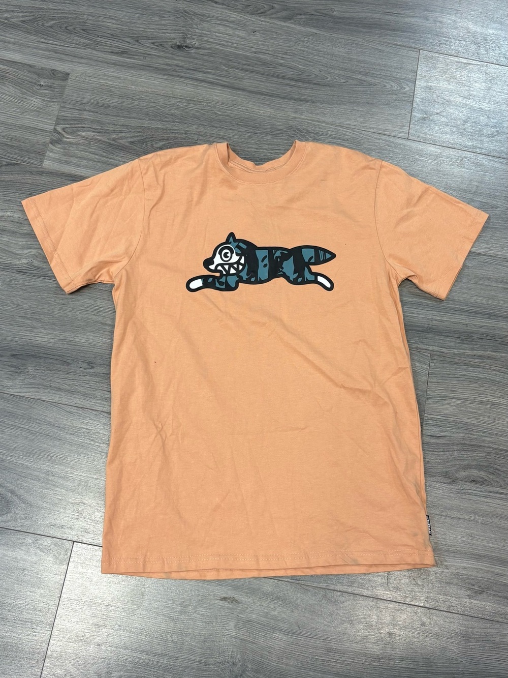 Icecream Peach Orange Tee with Blue & Black fox Graphic